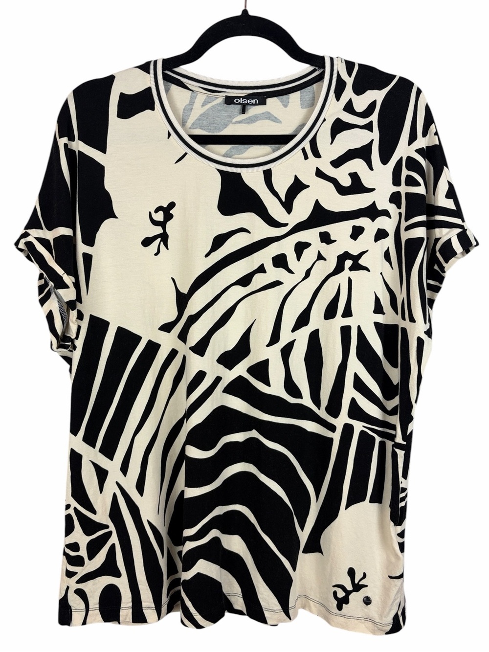 Olsen Abstract Print Short Sleeve Top Size 12 Black White Viscose Stretch Modern